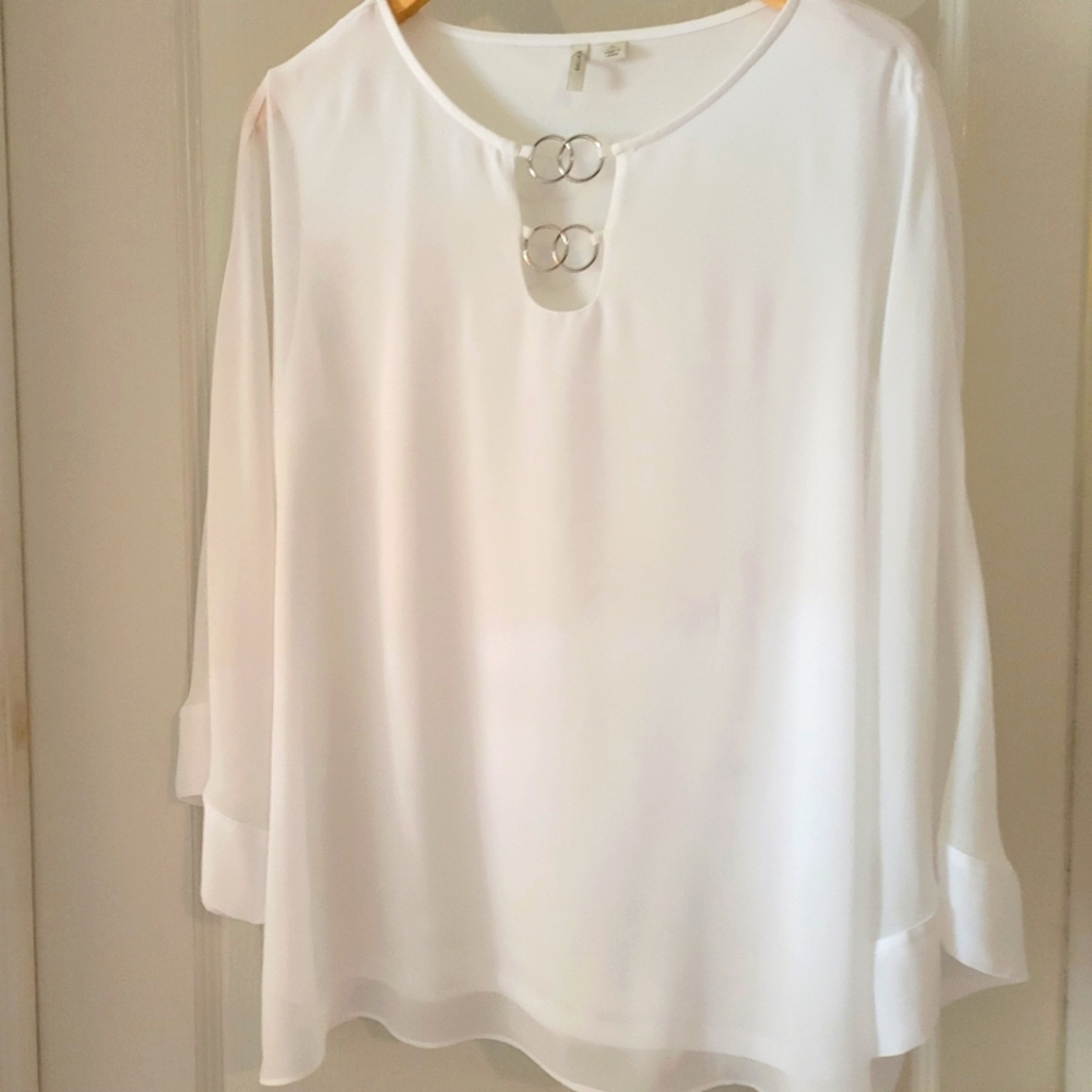 Cato white sheer sleeve blouse